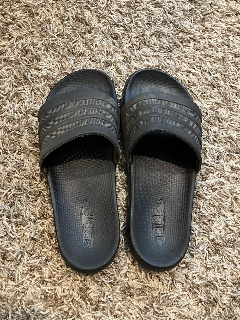 adidas Black Slide Sandals with Three-Stripe Strap